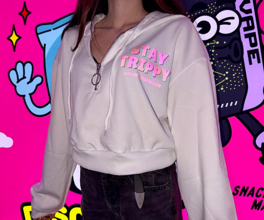White Cropped Hoodie